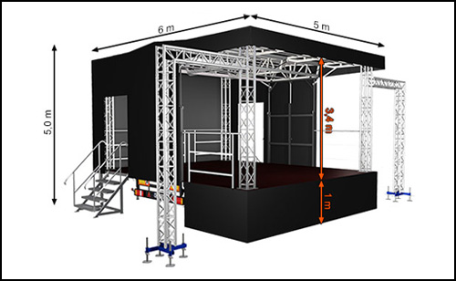 Mobile Flachdachbühne mit 30qm Bühnenfläche